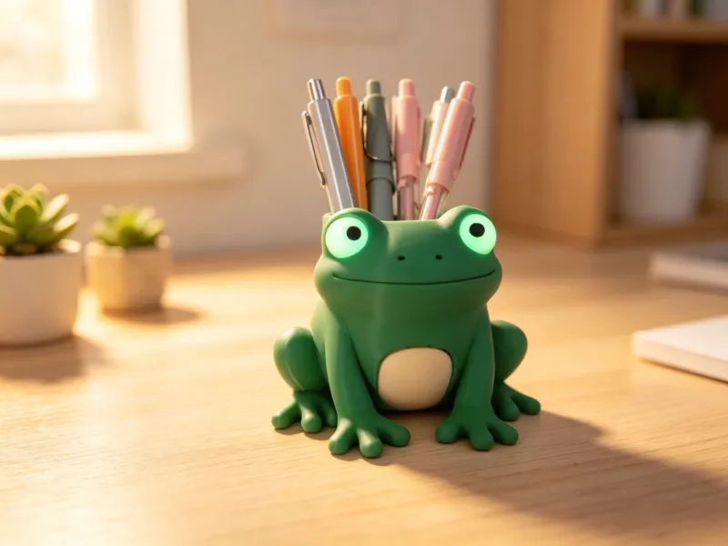 Porte-stylos de rangement rigolo en forme de grenouille aux yeux mobiles - Porte-stylos de rangement en forme de grenouille aux yeux mobiles