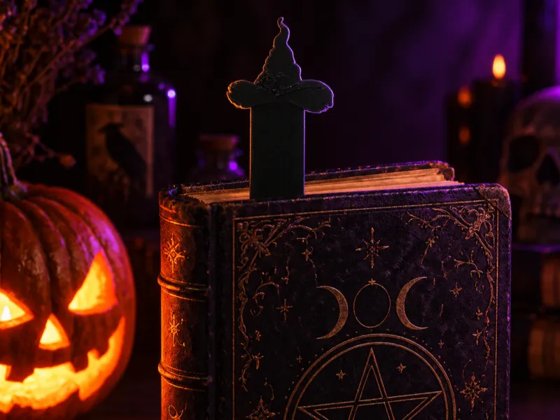 Segnalibro a forma di cappello da strega con fibbia - Edizione Halloween