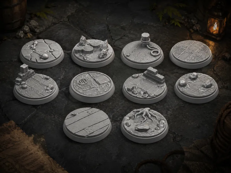 Ensemble de bases paysagères pour figurines de jeux de rôle et de wargaming