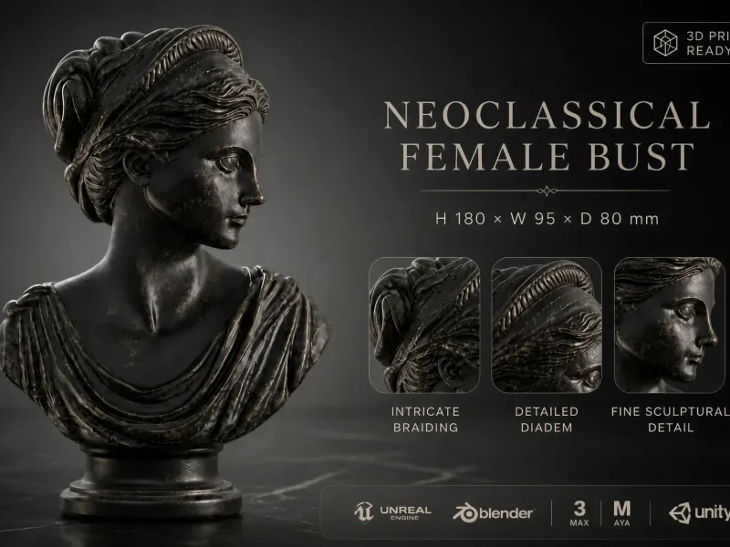 Neoclassical Female Bust with Braided Hair and Diadem