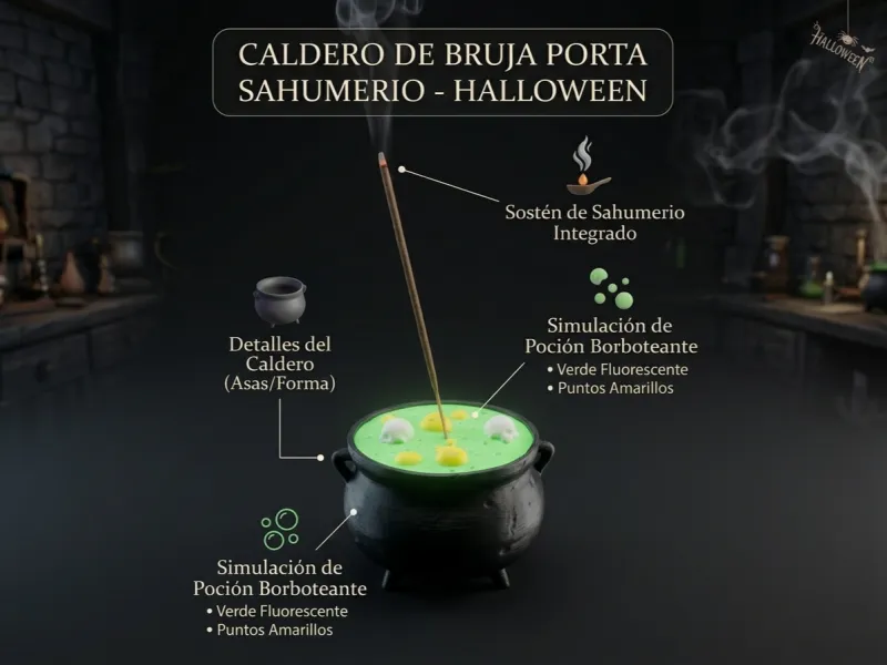 Porta sahumerio con tematica caldera de bruja