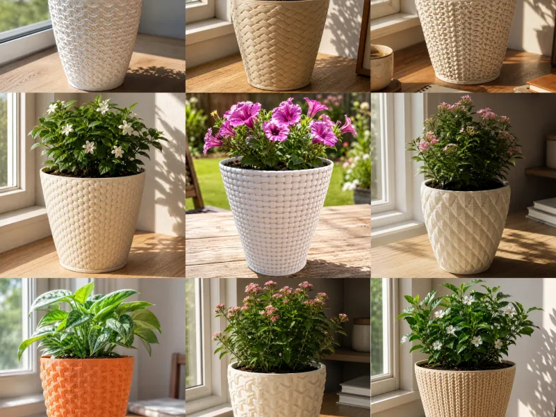 9 vasi per fiori con texture diverse