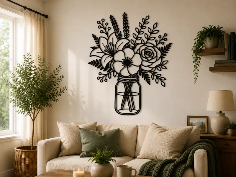 Floral Bouquet in Mason Jar 2D Wall Art