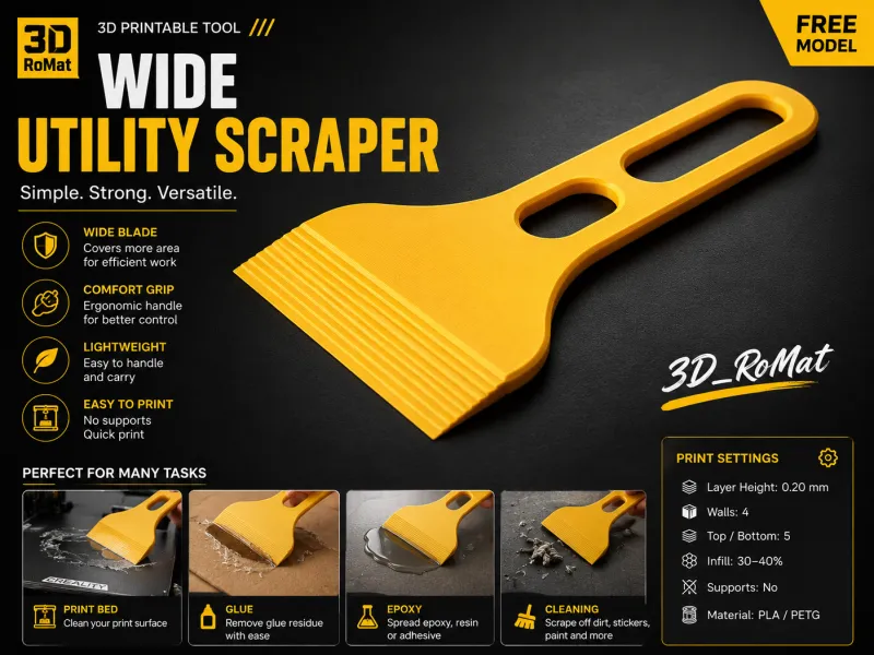 Wide Utility Scraper | 3D Printable Workshop Tool