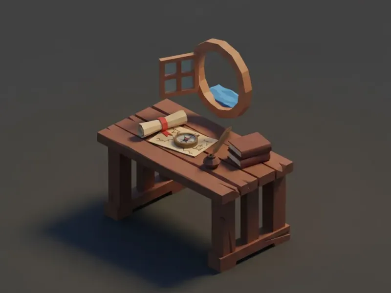 Low Poly Captain Cabin Desk