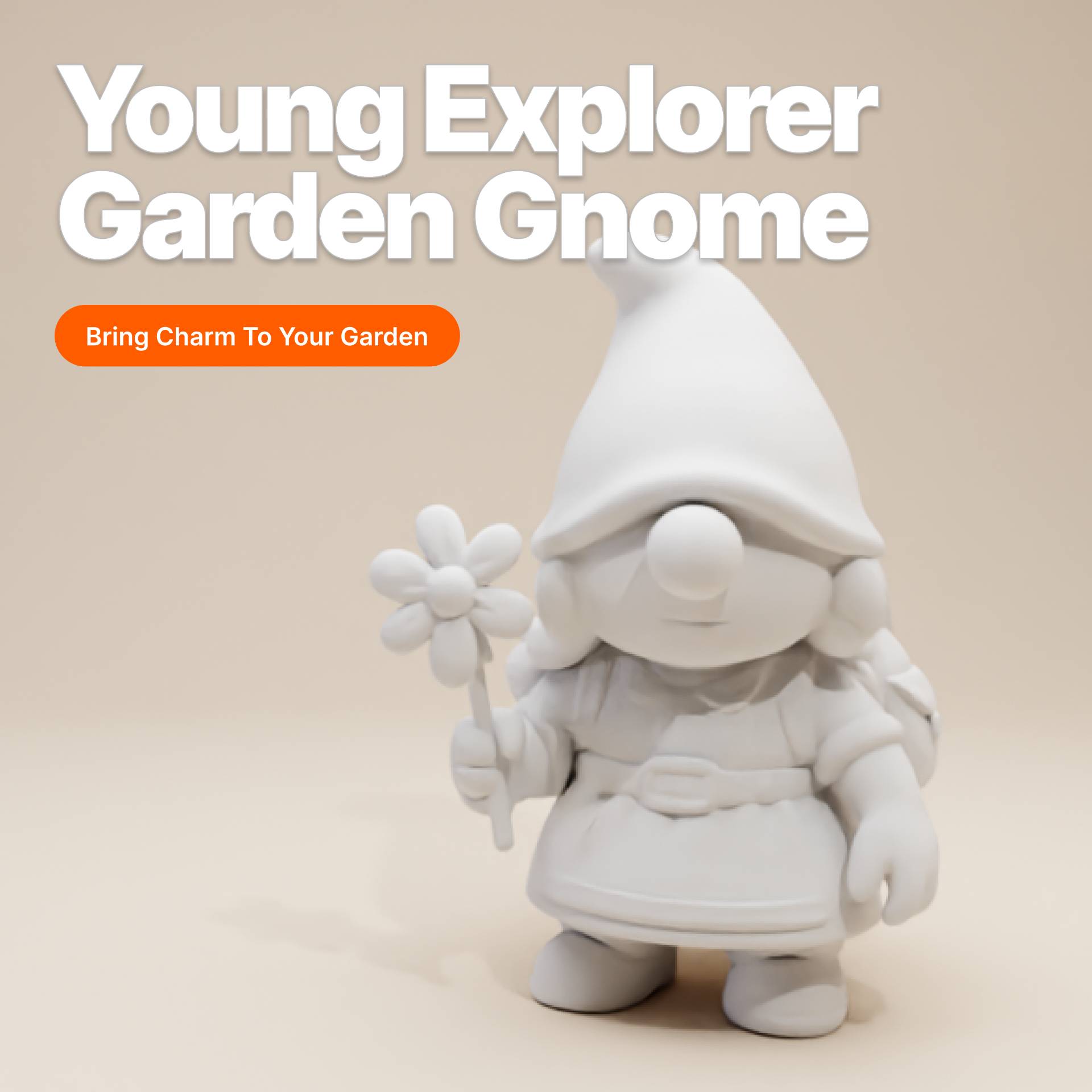 Young Explorer Garden Gnome – Girl Figurine (Whimsical Clay