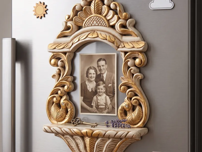 Vintage-Style Wooden Carved Picture Frame and Candle Holder
