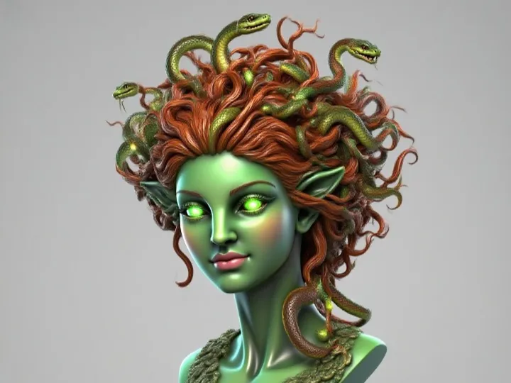 3979 Color 3D Model of Beautiful Gorgon with Snake Hair STL