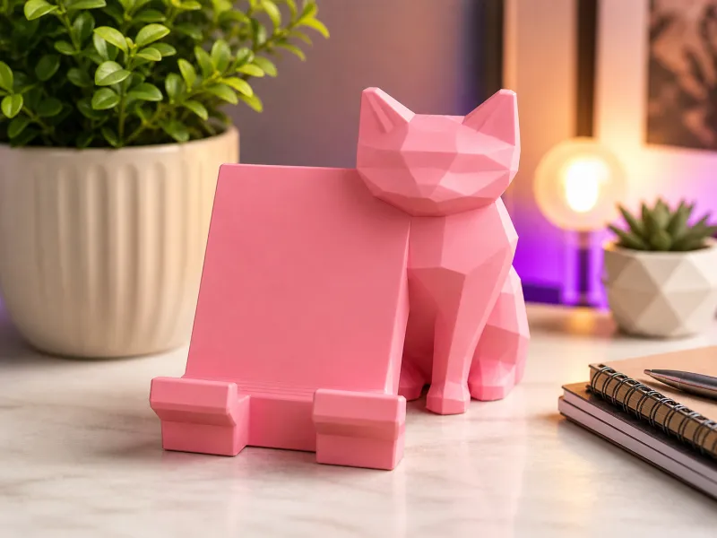 Low-Poly Cat Phone Stand – Cute Desk Holder