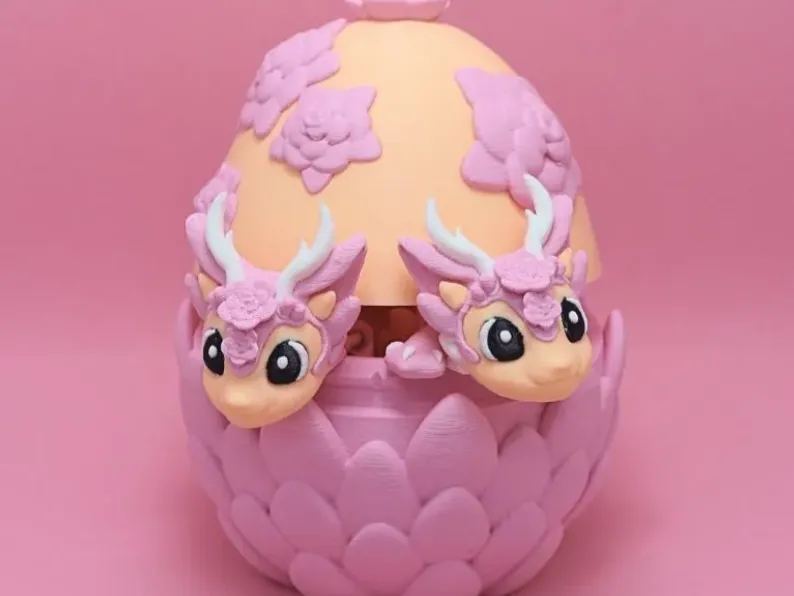 Valentine Dragon and Rose Egg (STL, 3MF), Floral Dragon