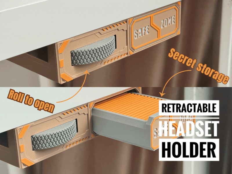 Retractable headset holder - Roll to open