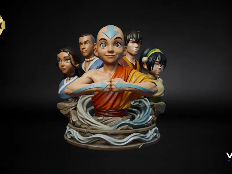 Team Avatar Group Bust STL 3D Model – Aang Zuko Katara Toph