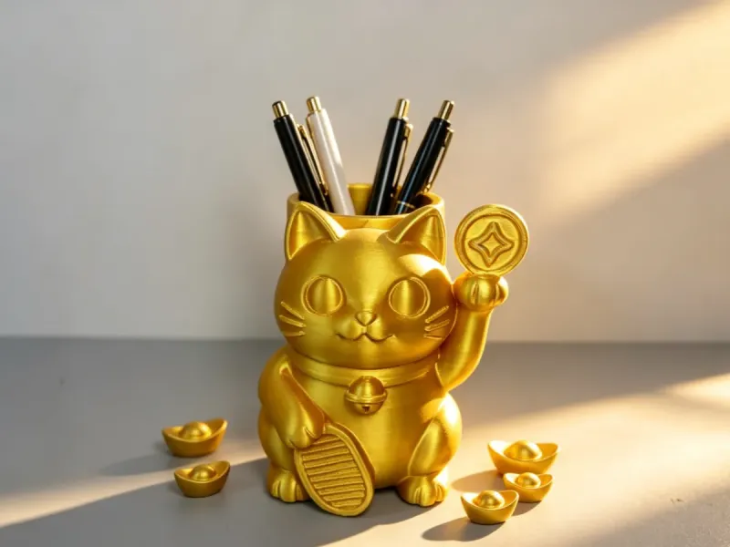 Portapenne Maneki Neko Dorato, Organizer Portafortuna da Scrivania