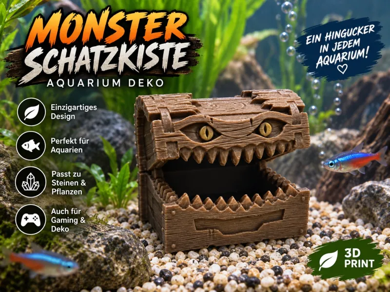 Monster Schatzkiste – Fantasy Aquarium Deko