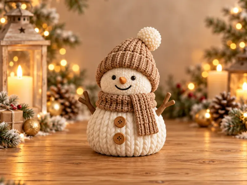 Adorable Muñeco de Nieve de Punto – Decoración Invernal de Punto