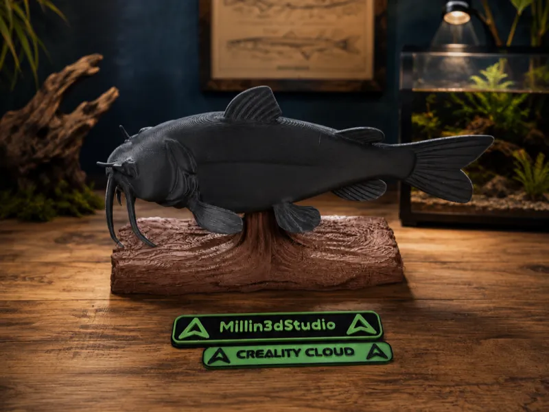 Catfish Mount with Driftwood Log stand