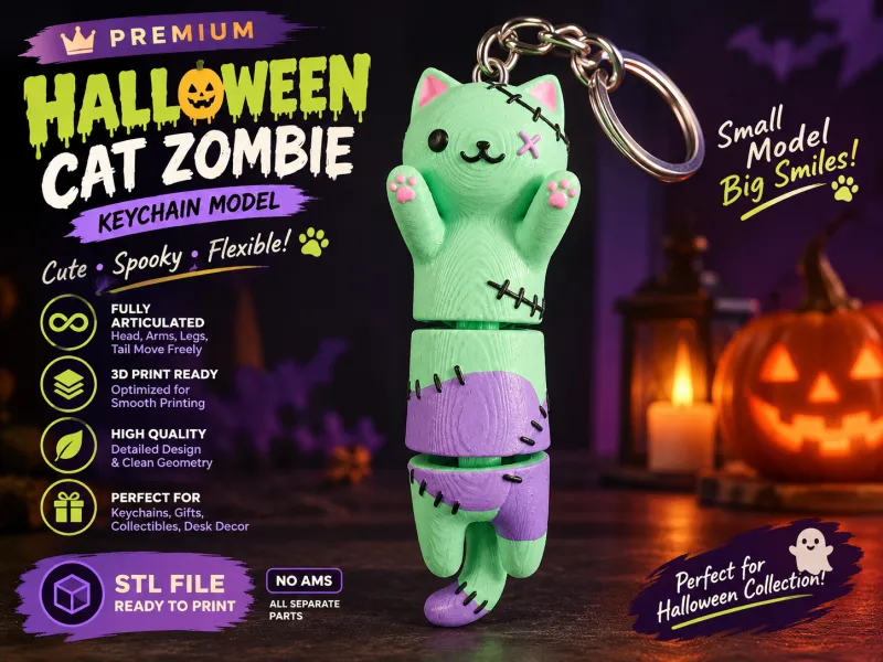 GRATIS - Gatto Zombie Flexi di Halloween - Giocattolo, Portachiavi