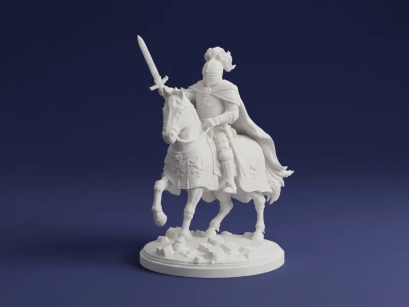 Modello 3D Guerriero Cavaliere Medievale a Cavallo