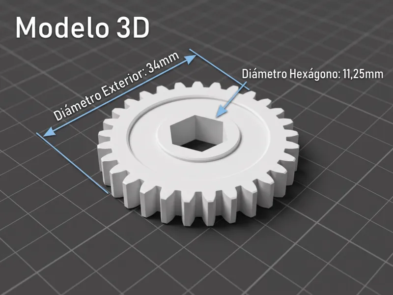 Engranaje Recto Ø34mm | Eje Hexagonal 11,25mm | Repuesto