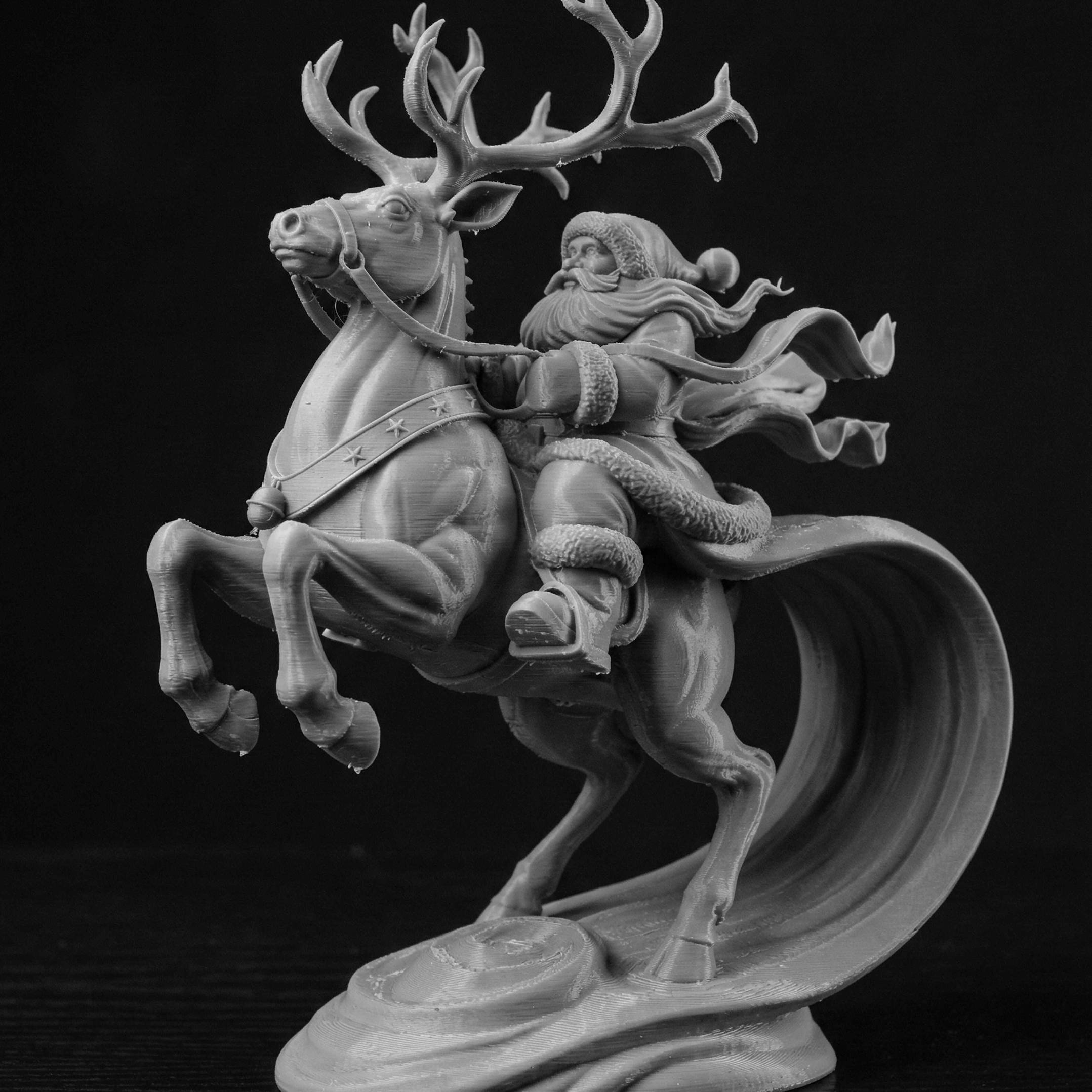 Santa Riding Reindeer – Christmas STL Statue | 3D Printable