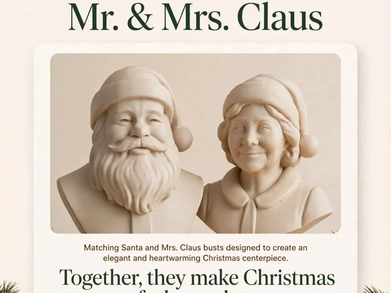 2 Christmas Statue, Santa Claus and Mrs. Claus Bust, bundle