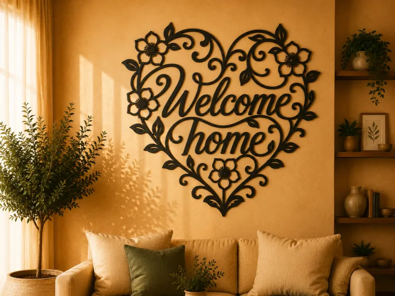 Welcome Home Heart Floral 2D Wall Art