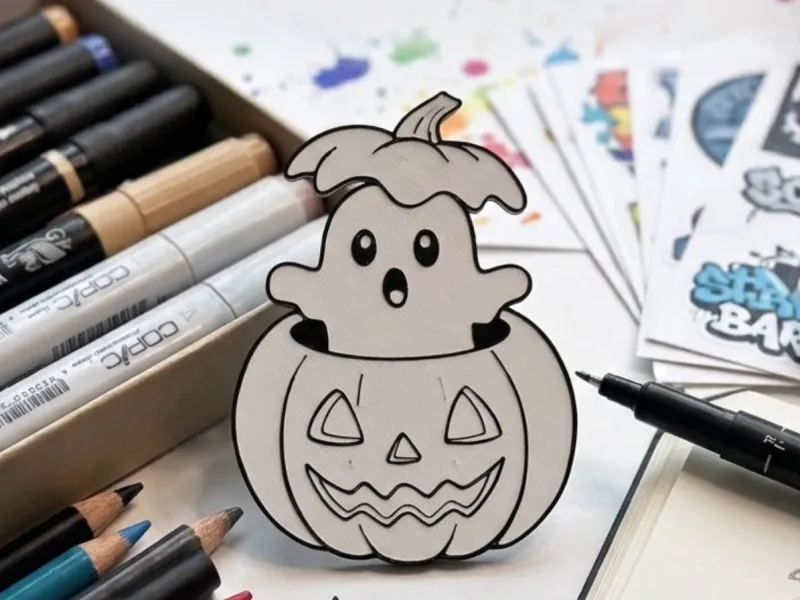 Page de coloriage - Fantôme avec citrouille