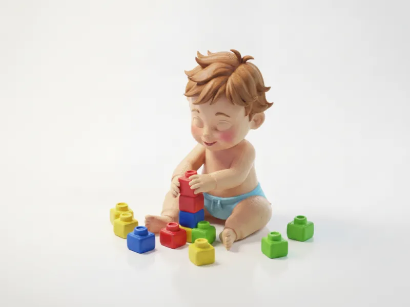 Boneco Chibi de Bebê Brincando com Brinquedos para Impressão 3D