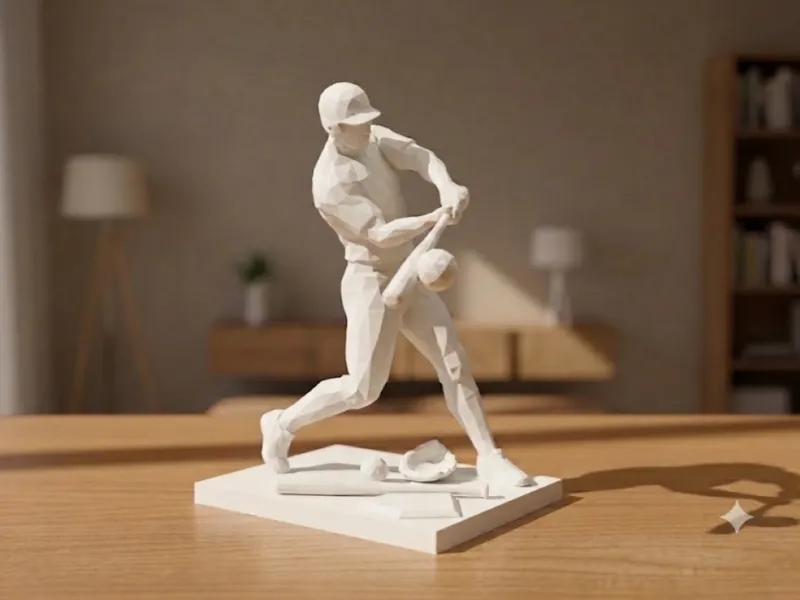 Joueur de baseball Low Poly – Statue géométrique moderne