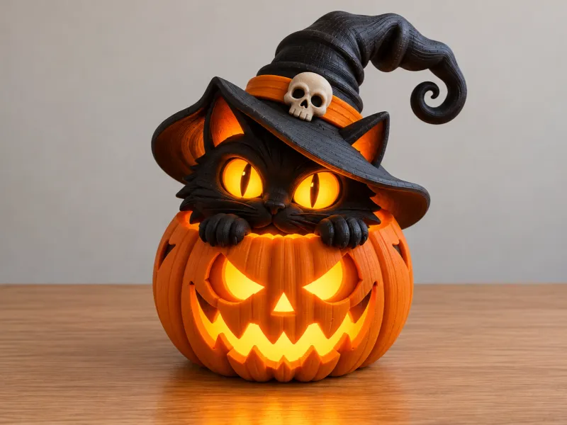 Calabaza de Gato Negro de Halloween