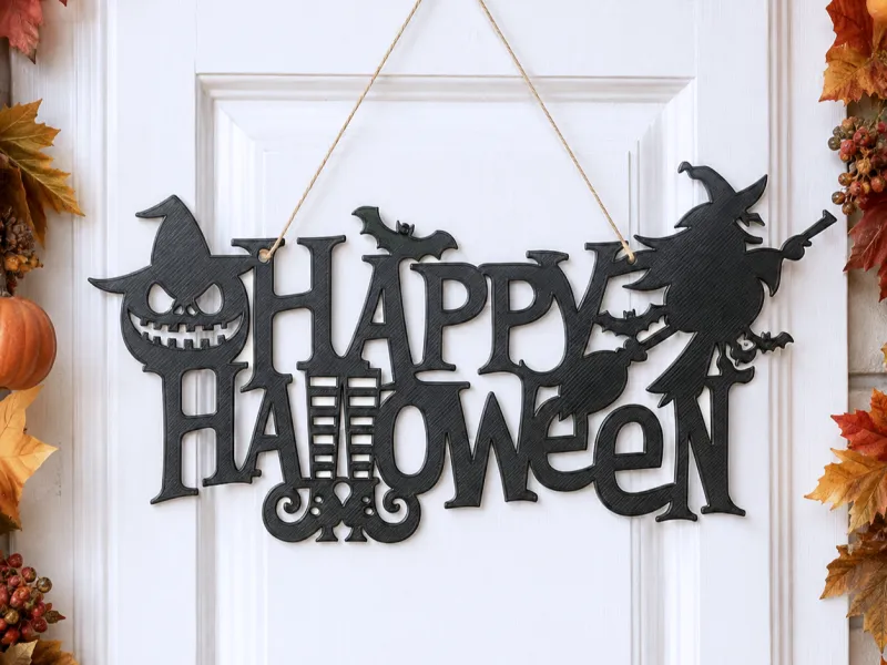 Cartel de Feliz Halloween, Colgante de Pared - Puerta, Decoración 3D de Halloween