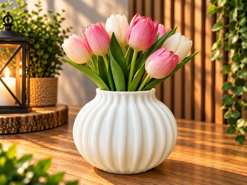Elegant Ribbed Vase – Modern Flower Decoration