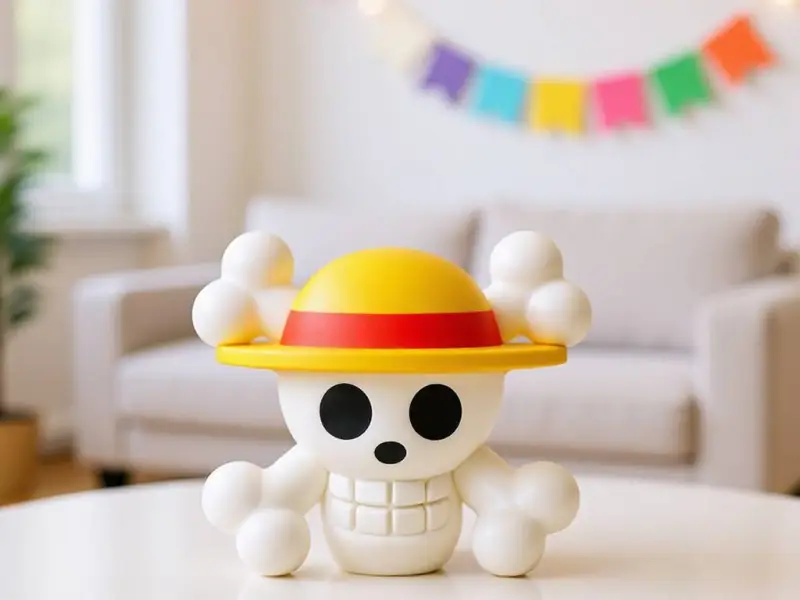 Фигурка-череп в соломенной шляпе из One Piece с брелоком - составная модель