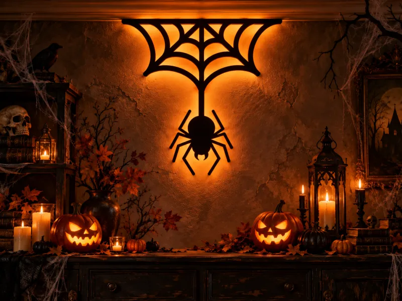 Arte da Parete per Halloween con Ragnatela Pendente – Decorazione Ragno Spaventosa