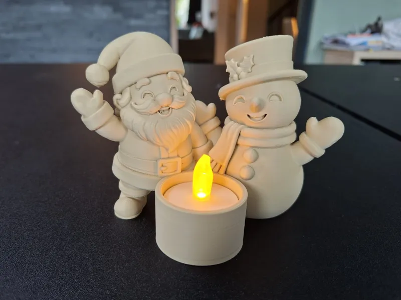 Kersttheelichthouder: Kerstman & Sneeuwman