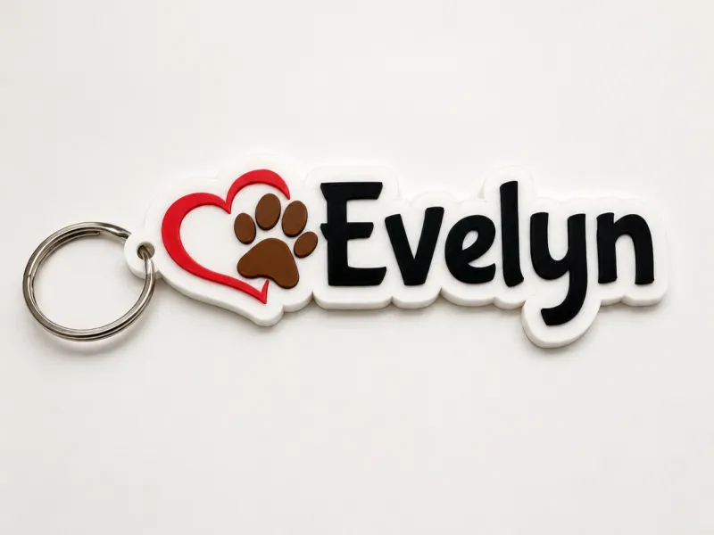 Evelyn's paw print name tag
