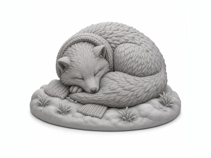 Winter Fox Curled on Snowdrift