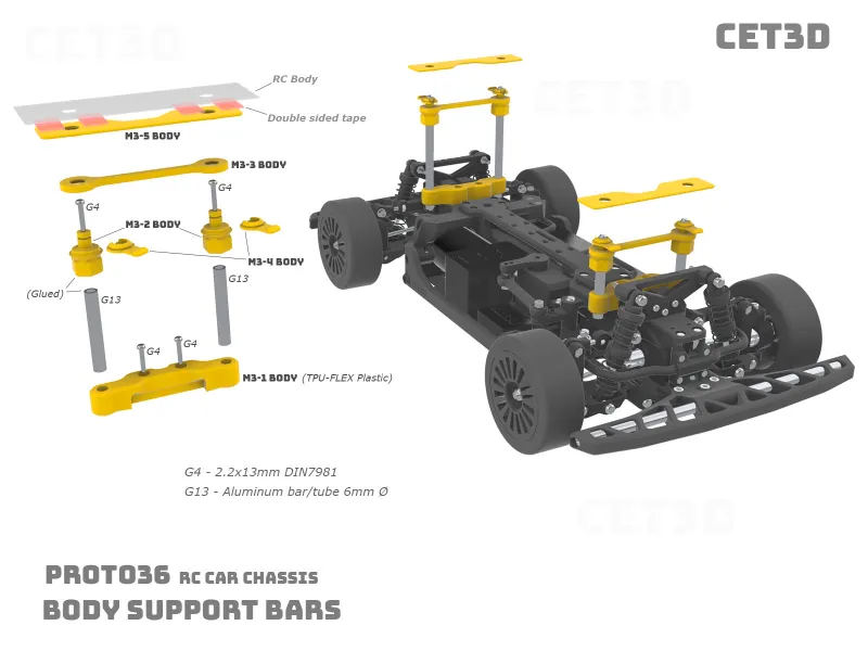 Body Support Bars - PROTO36 RC Car Chassis