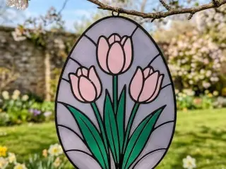 Frühlings-Tulpen "Glasbild" Ei (Sun Catcher)