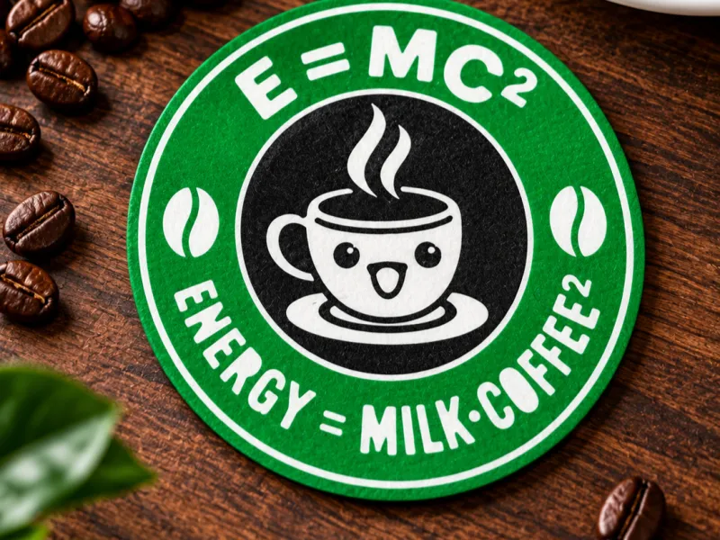 pousa-copos de café, e=mc2 ENERGIA=Leite Café2