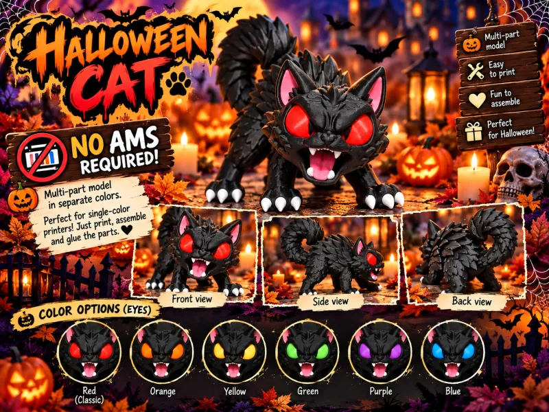 🎃🐈‍⬛ HALLOWEEN CAT – MULTI-PART 3D PRINT 🐈‍⬛🎃