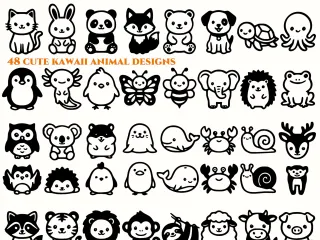 48 Kawaii Animals – Cute Blob Animal Icons Pack for CNC