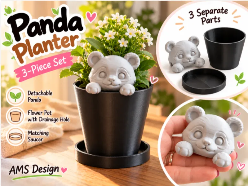 Sevimli Panda Saksı – Çıkarılabilir Panda Çiçek Saksısı | 3 Parçalı