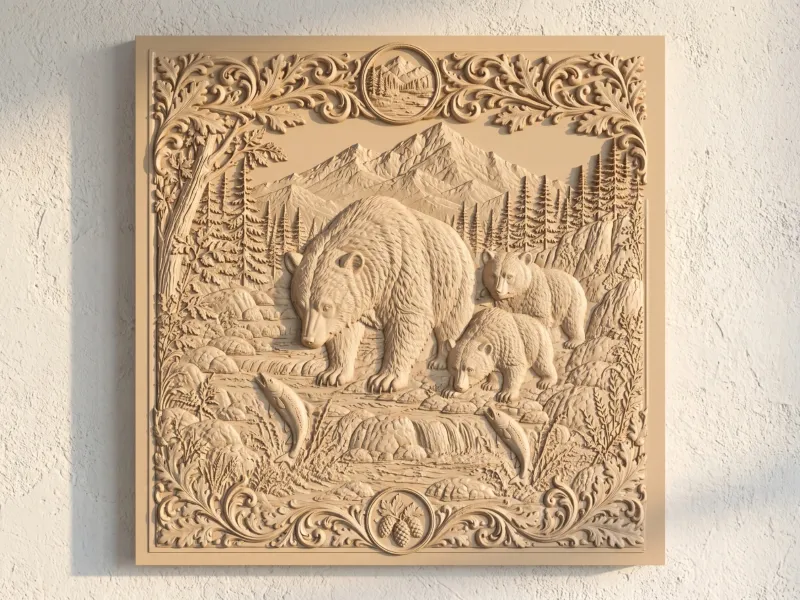 Grizzly Bear Bas Relief North American Big Game Wall Art