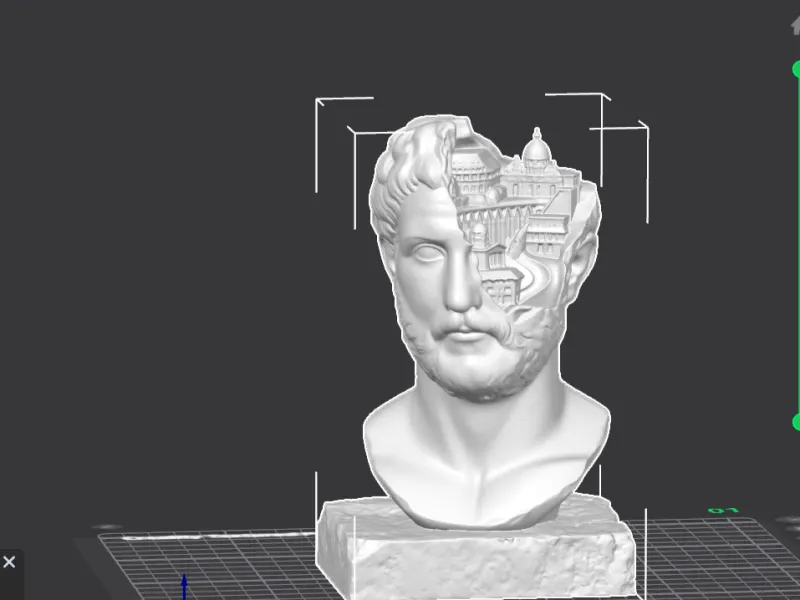 Buste antique surréaliste – Cité cachée sculptée dans l'espr