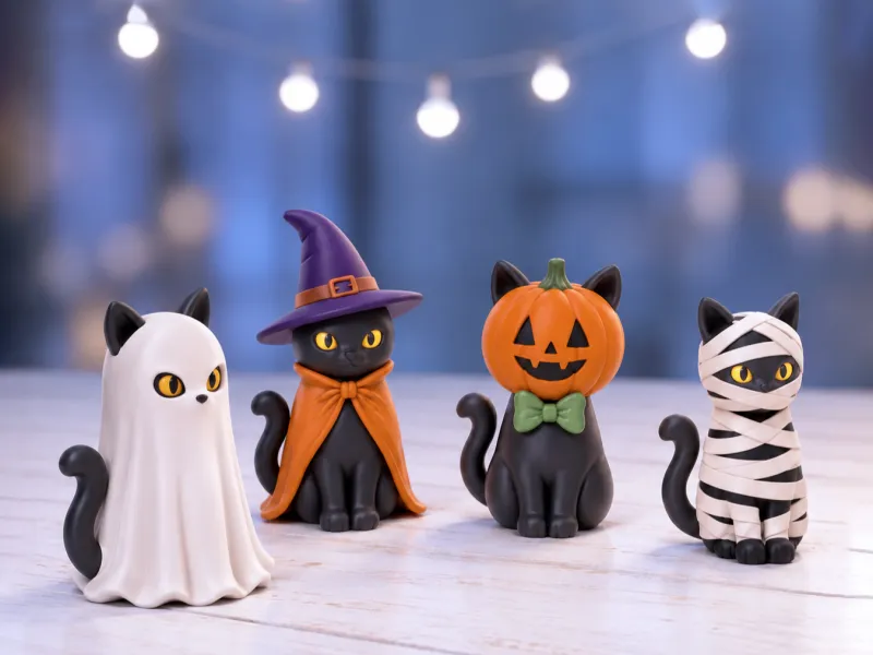 Spooky Cat Figurine 4 Piece Bundle |