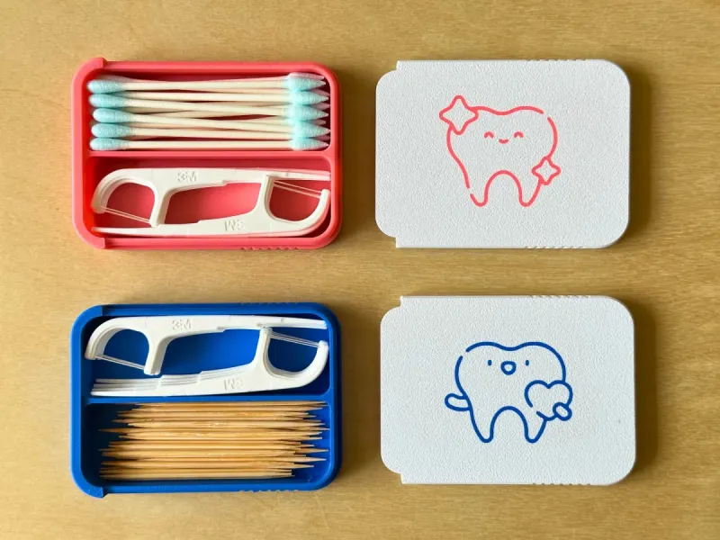 Caja de bolsillo con tapa deslizante para hilo dental, palillos y bastoncillos