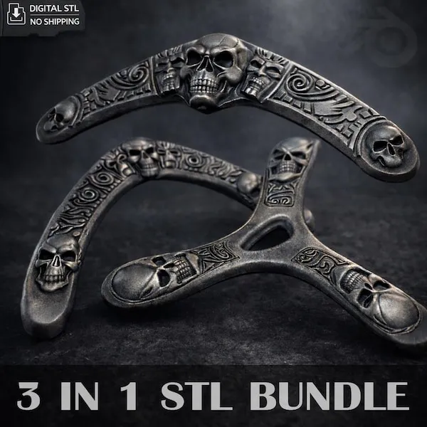 Skull Boomerang STL Bundle – 3 in 1 Gothic Set