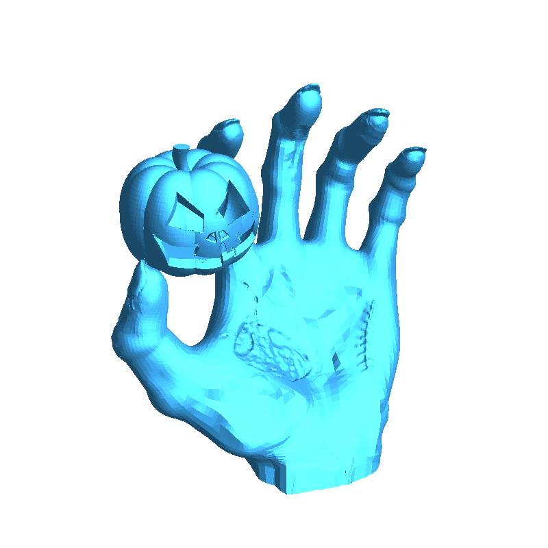 a zombie hand catches pumpkin