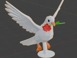 Pigeon / dove with rose in it's mouth